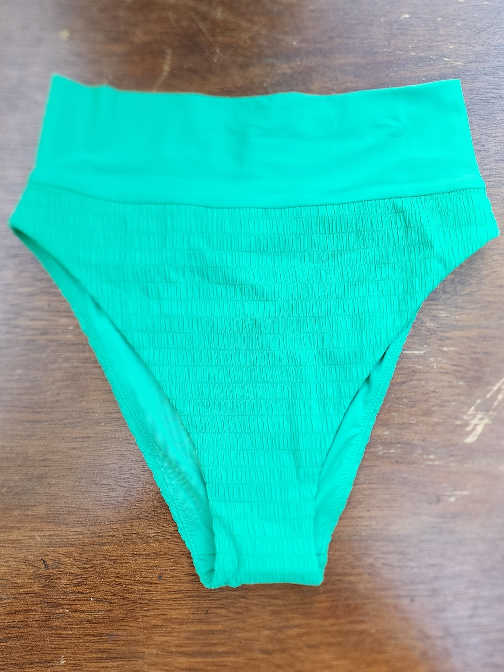 Aerie Leaf Green Smocked High-Waisted High-Cut Cheeky Bikini Bottom Size [XS]